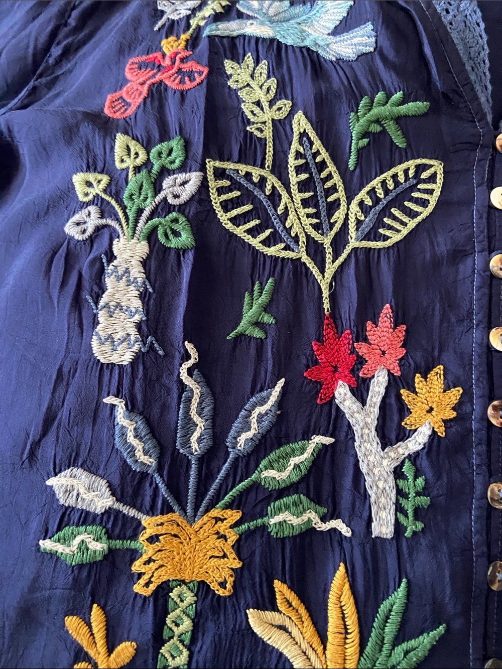 Johnny Was Navy Embroidered blouse - Picture 3 of 8